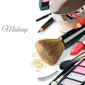 Elegant Makeup Kit With Brushes, Lipstick, and Eyeshadow Palette on White Background HD phone wallpaper