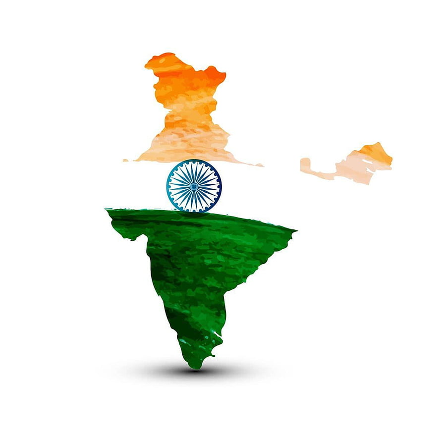 Watercolor India Map Silhouette Featuring National Flag Colors and Ashoka Chakra HD phone wallpaper