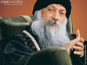 Osho Portrait with Long White Beard and Black Turban in Dark Robes HD wallpaper