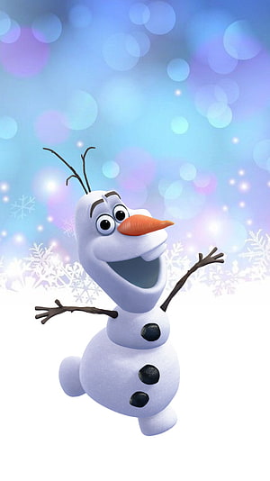 Olaf the Snowman from Frozen in a Joyful Winter Scene with Snowflakes and Bokeh Lights HD phone wallpaper