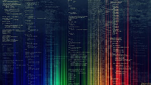 Rainbow Spectrum of Cascading Program Code on Dark Background HD wallpaper