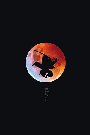 Demon Slayer Tanjiro Kamado Silhouette Against Red Moon Minimalist Anime Art HD phone wallpaper