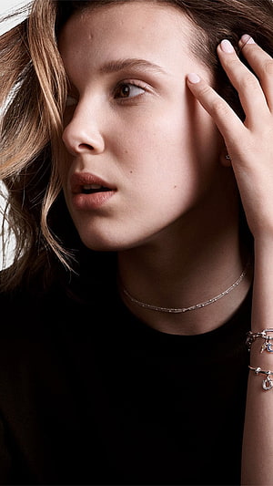 Millie Bobby Brown Elegant Profile Portrait Wearing Delicate Jewelry HD phone wallpaper