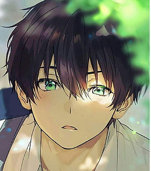 Houtarou Oreki Anime Portrait with Green Eyes and Dark Hair HD phone wallpaper