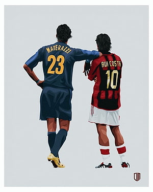 Materazzi and Rui Costa Walking Together in Classic Football Kits HD phone wallpaper