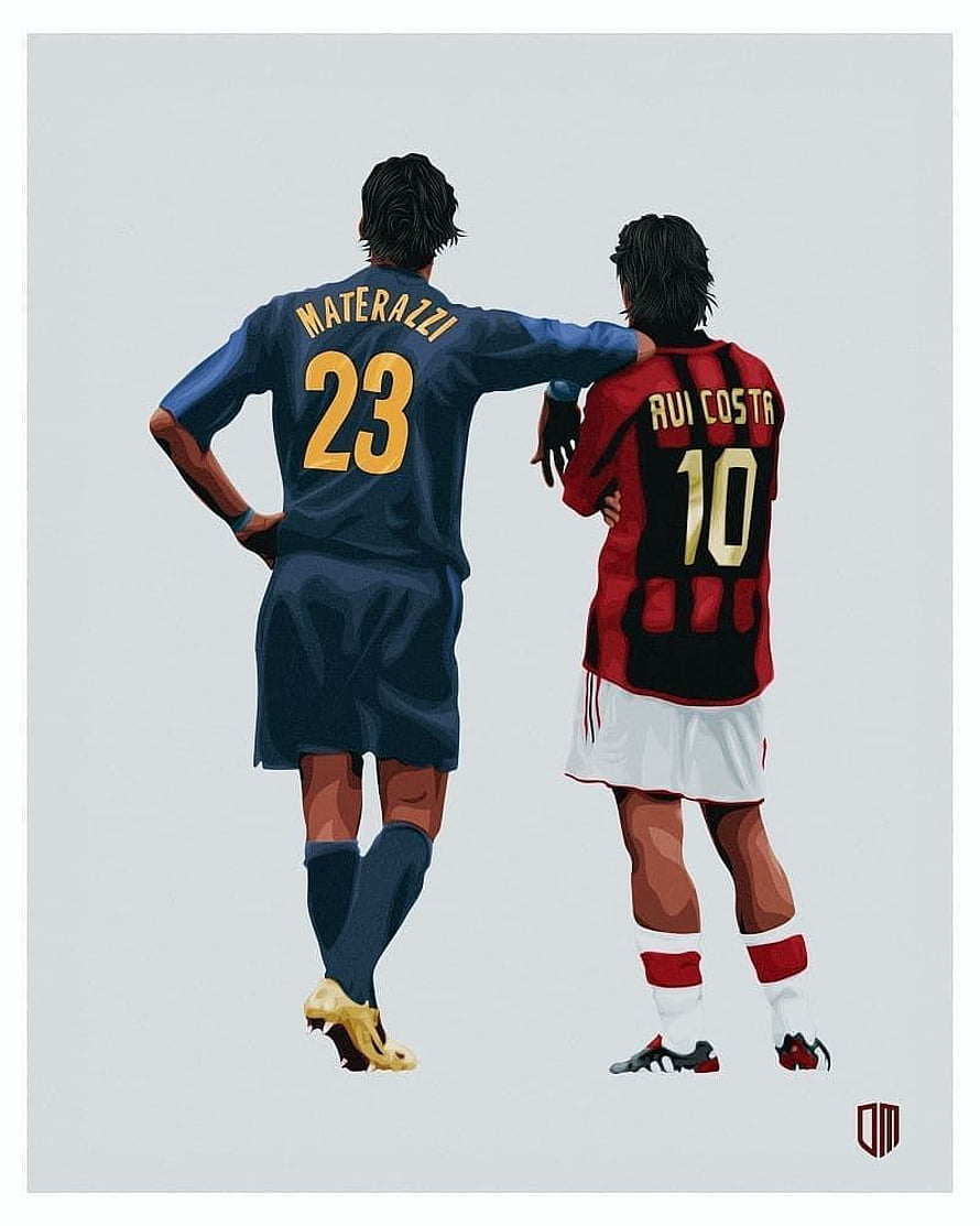 Materazzi and Rui Costa Walking Together in Classic Football Kits HD phone wallpaper