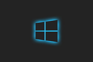 Glowing Windows 11 Logo with Neon Blue Light on Dark Background HD wallpaper