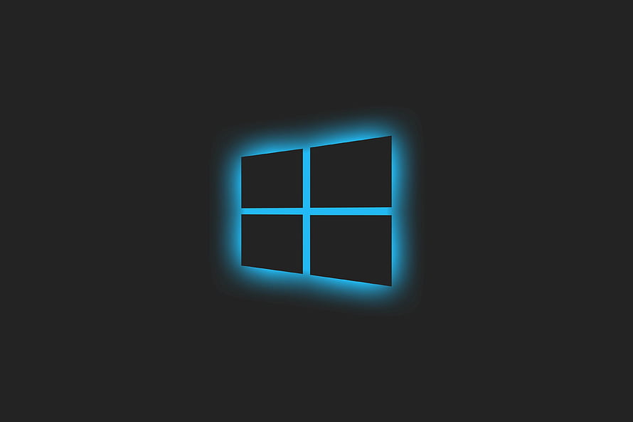 Glowing Windows 11 Logo with Neon Blue Light on Dark Background HD wallpaper