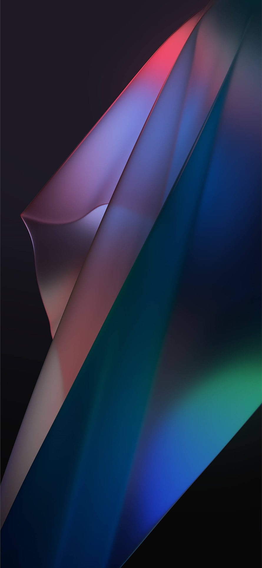 Abstract 3D flowing ribbons with iridescent pink, blue, and teal gradients on a dark background HD phone wallpaper