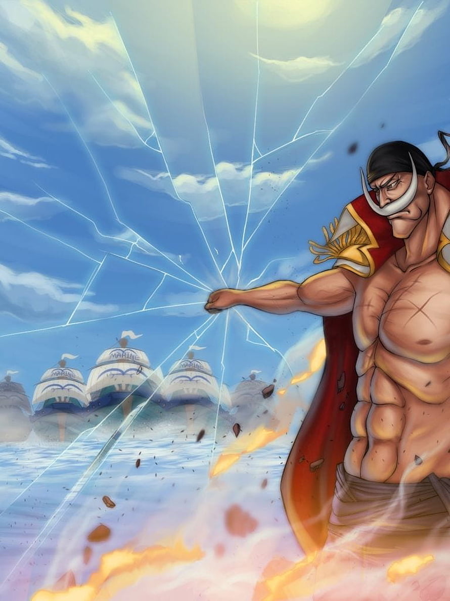 Whitebeard unleashes quake power against Marine fleet in One Piece anime artwork HD phone wallpaper