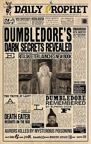 Harry Potter Daily Prophet Front Page Featuring Dumbledore and Rita Skeeter HD phone wallpaper