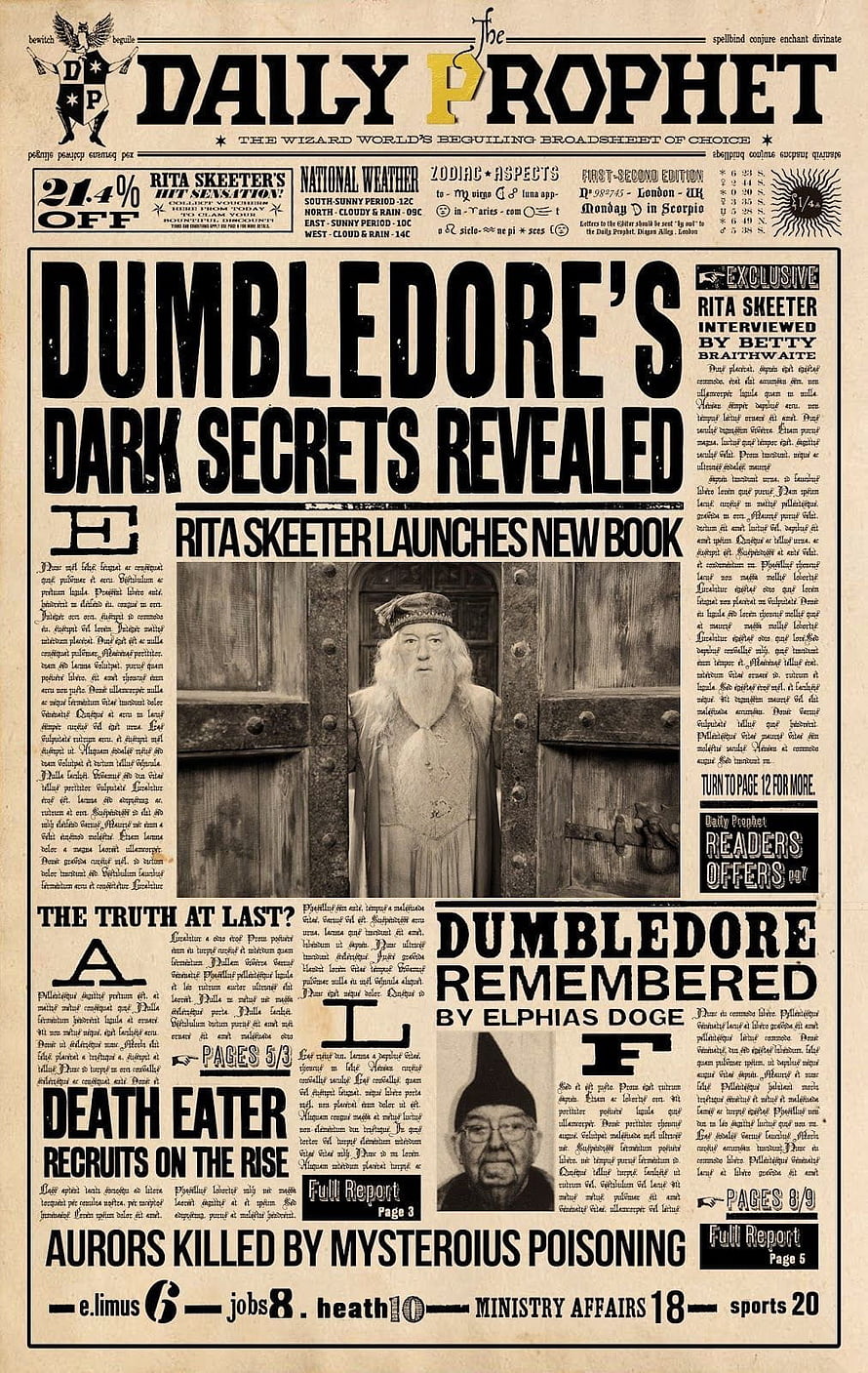 Harry Potter Daily Prophet Front Page Featuring Dumbledore and Rita Skeeter HD phone wallpaper