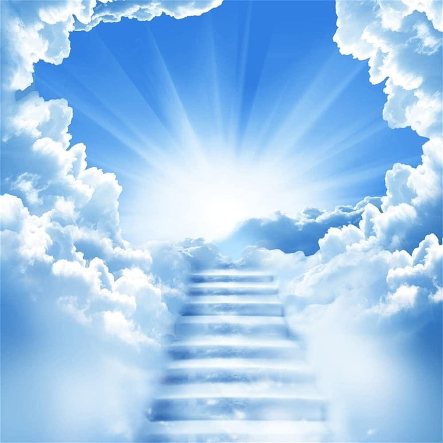 Stairway to Heaven with Radiant Sunlight and Fluffy Clouds HD phone wallpaper