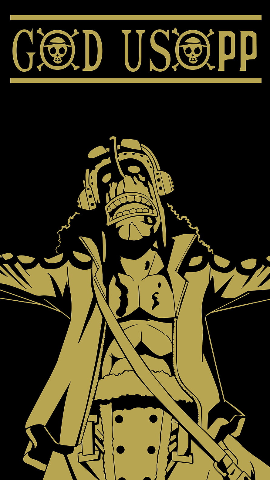 God Usopp One Piece Anime Character Illustration in Gold and Black HD phone wallpaper