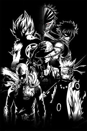 Monochrome Anime Villains Group Portrait Featuring Naruto and One Piece Characters HD phone wallpaper