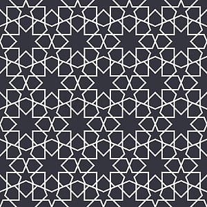 Dark charcoal and white Islamic geometric star pattern with interlocking octagonal lattice design HD phone wallpaper