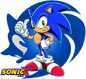 Sonic X Character Artwork with Blue Circular Background and Logo HD wallpaper