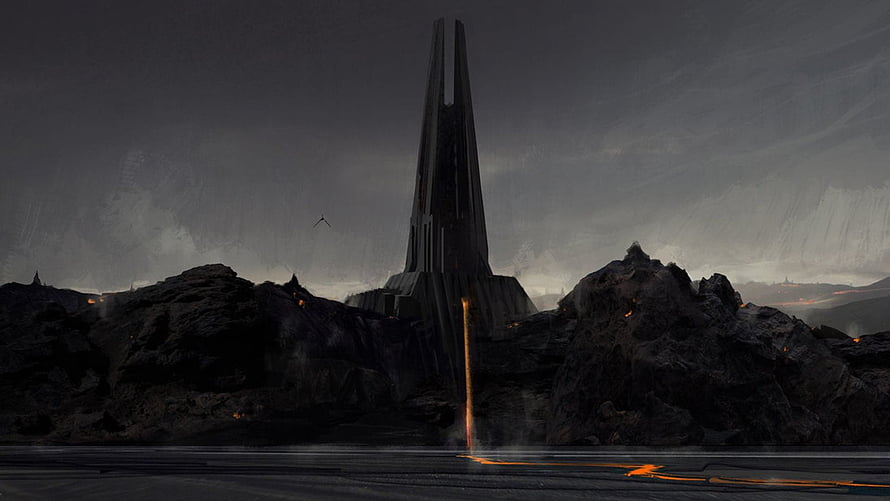 Darth Vader's Castle Concept Art with Lava Flow and Dark Sky HD wallpaper