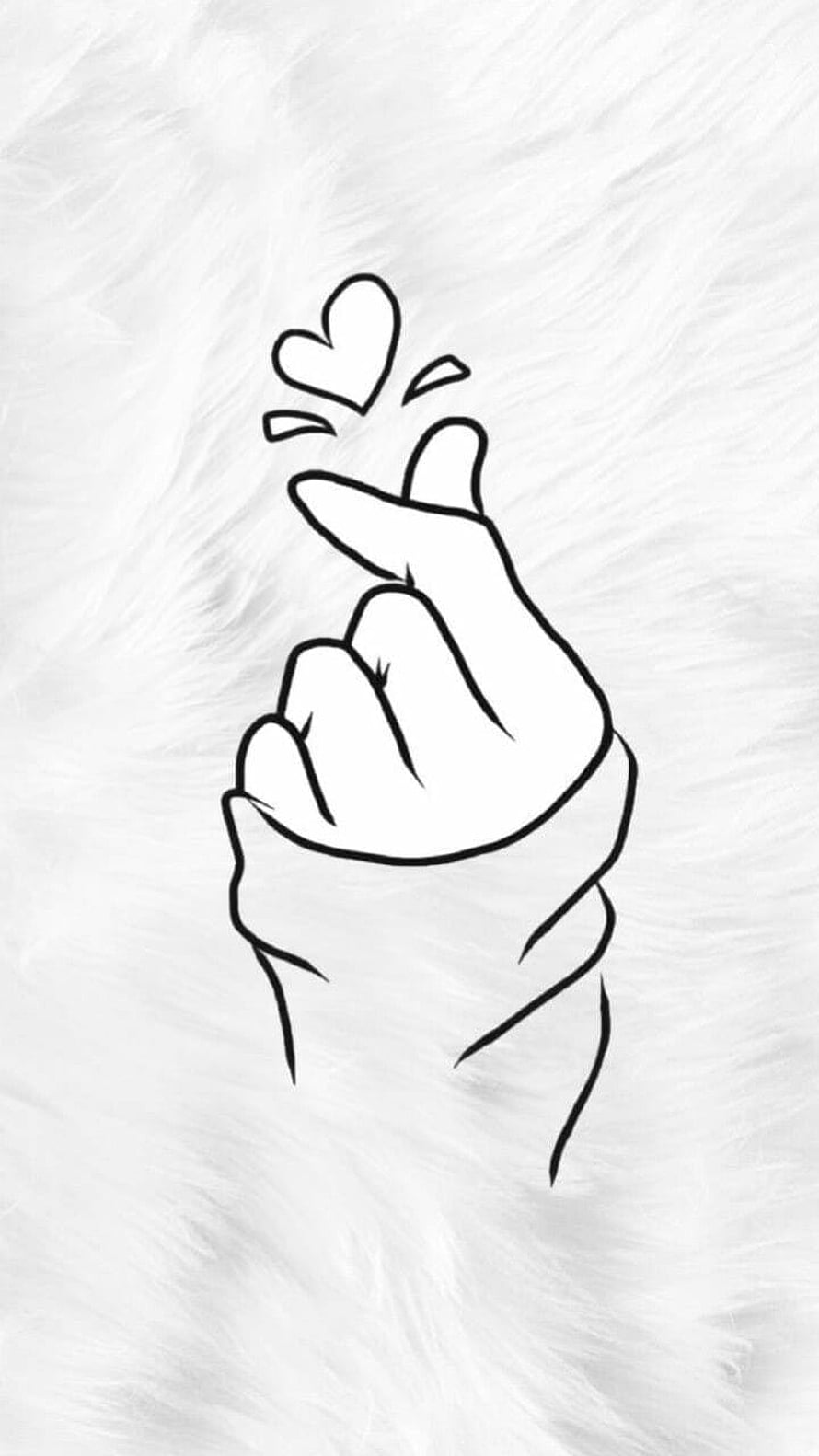 Minimalist Line Art of Finger Heart Gesture on White Furry Background HD phone wallpaper