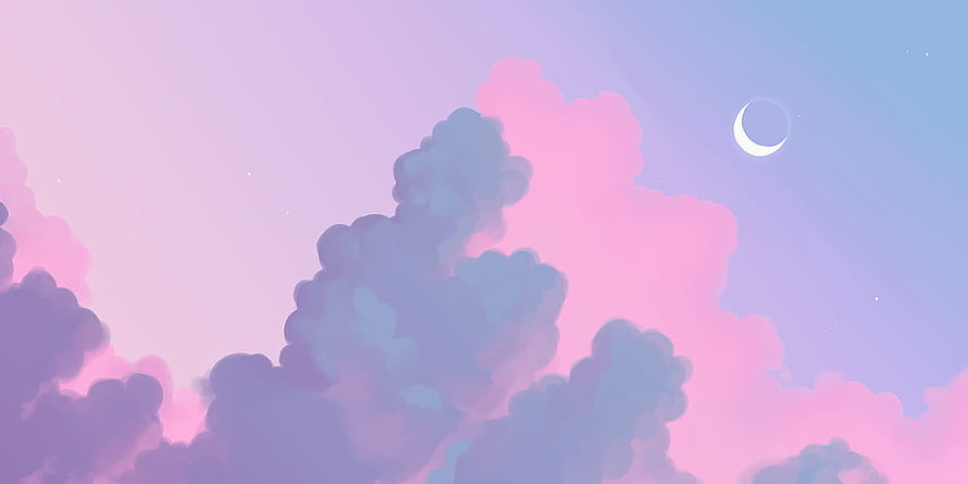 Dreamy Pastel Sky with Soft Pink Clouds and Crescent Moon HD wallpaper