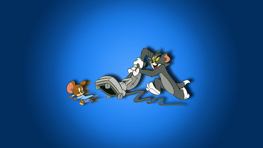 Tom and Jerry Classic Cartoon Chase Scene on Blue Background HD wallpaper