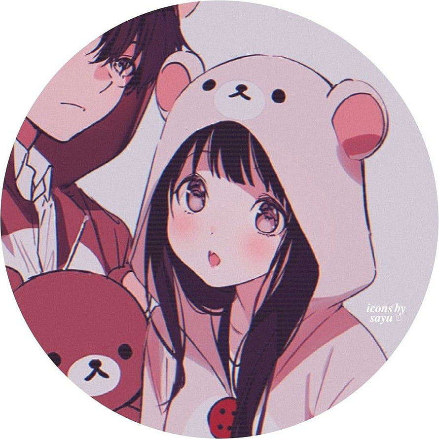 Cute Anime Couple in Matching Bear Hoodies with Soft Pink Aesthetic HD phone wallpaper