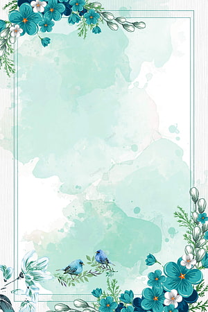Elegant Watercolor Floral Frame with Blue Birds and Teal Blooms on Soft Mint Background HD phone wallpaper