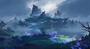 Genshin Impact Inazuma Region Landscape with Misty Waters and Glowing Flora HD wallpaper