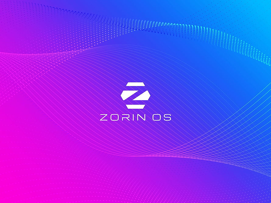 Zorin OS Abstract Gradient Wallpaper with Flowing Wireframe Waves and Geometric Logo HD wallpaper