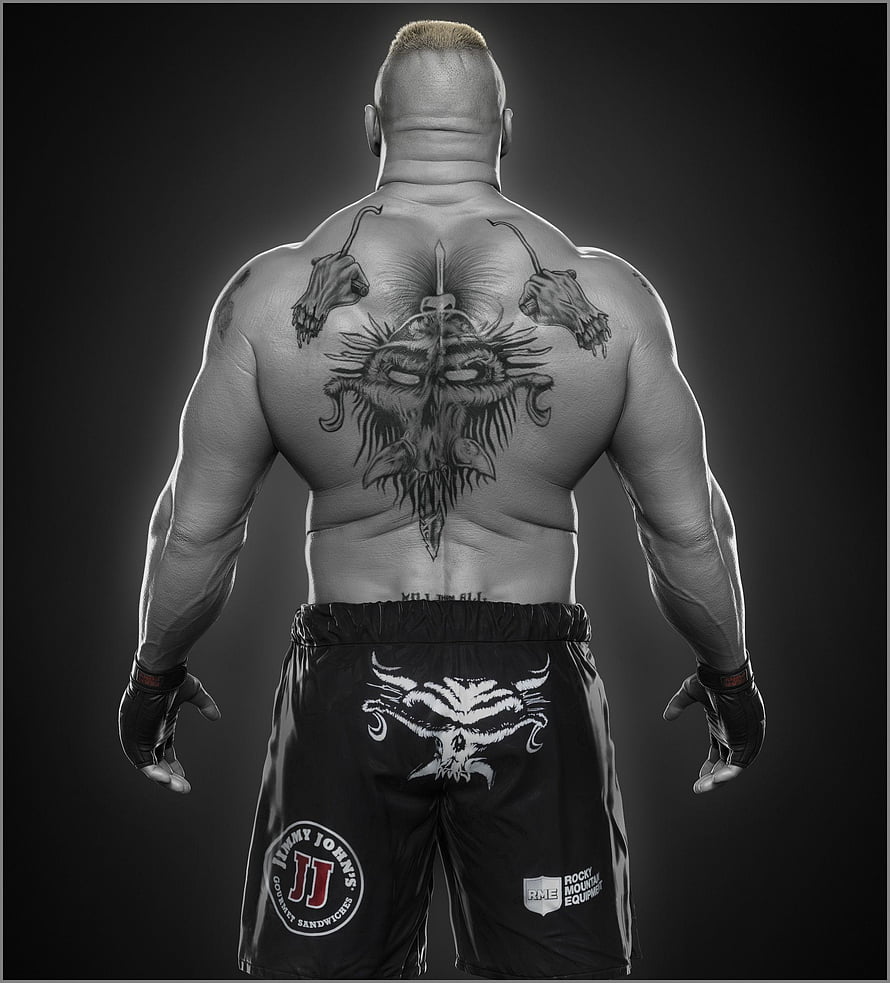 Brock Lesnar Back Tattoo Design and MMA Shorts in Black and White HD phone wallpaper