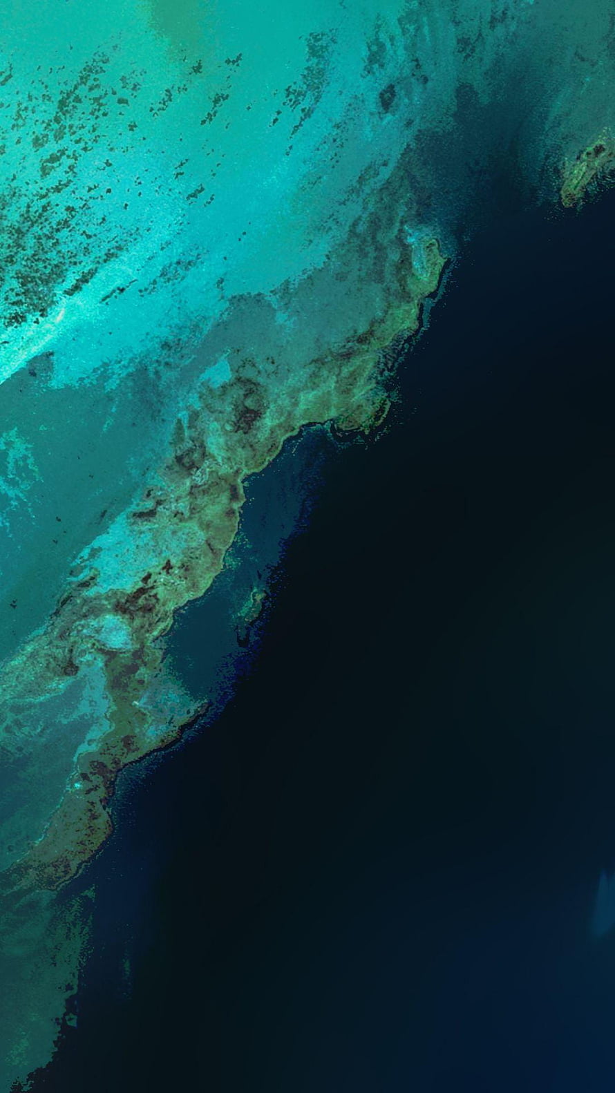 Aerial View of Turquoise Coral Reef Meeting Deep Ocean Water HD phone wallpaper