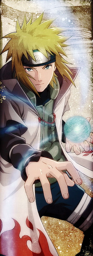 Minato Namikaze Channeling Rasengan in Akatsuki Cloak Anime Illustration HD phone wallpaper