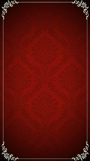 Deep Red Damask Pattern with Ornate Gold Corner Flourishes and Elegant Border HD phone wallpaper