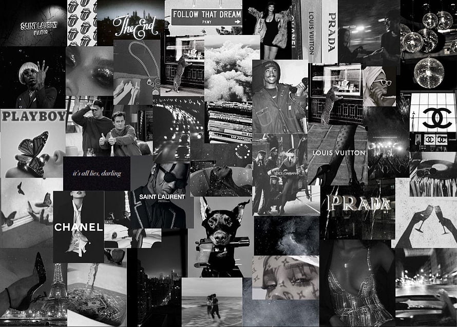 Monochrome Fashion and Pop Culture Aesthetic Collage Wallpaper HD wallpaper