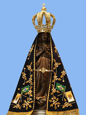 Our Lady of Aparecida Statue with Golden Crown and Brazilian Flag Mantle HD phone wallpaper
