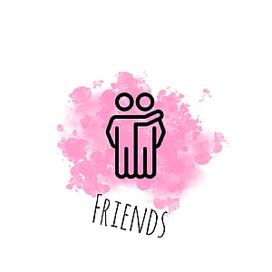 Minimalist Friends Icon with Pink Watercolor Splash and Handwritten Text HD phone wallpaper