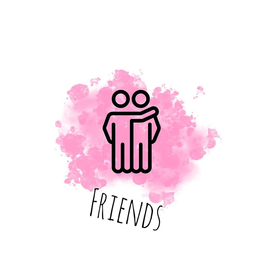 Minimalist Friends Icon with Pink Watercolor Splash and Handwritten Text HD phone wallpaper
