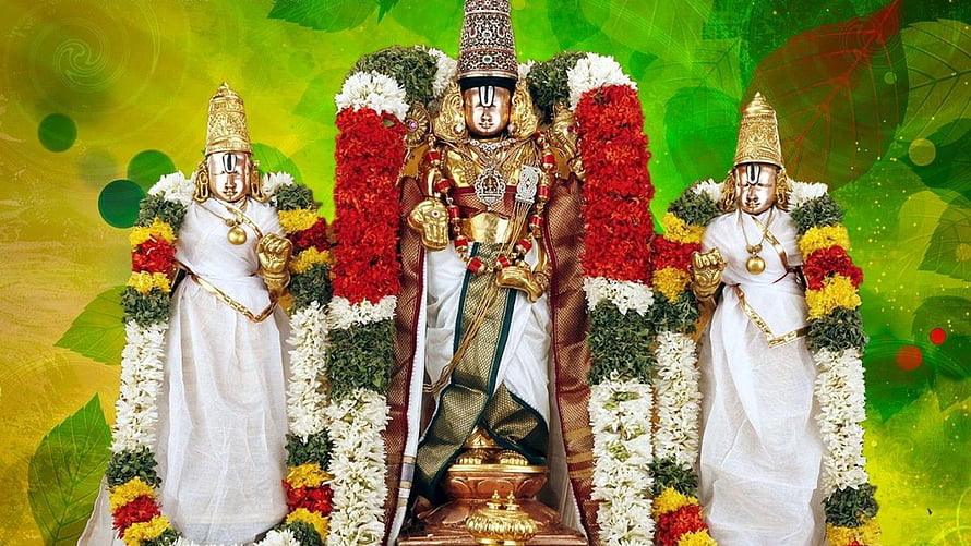 Sri Balaji Temple Deity with Flower Garlands and Divine Attire HD wallpaper
