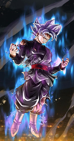 Goku Ultra Instinct in Black Gi with Blue Aura and Spiky Silver Hair HD phone wallpaper