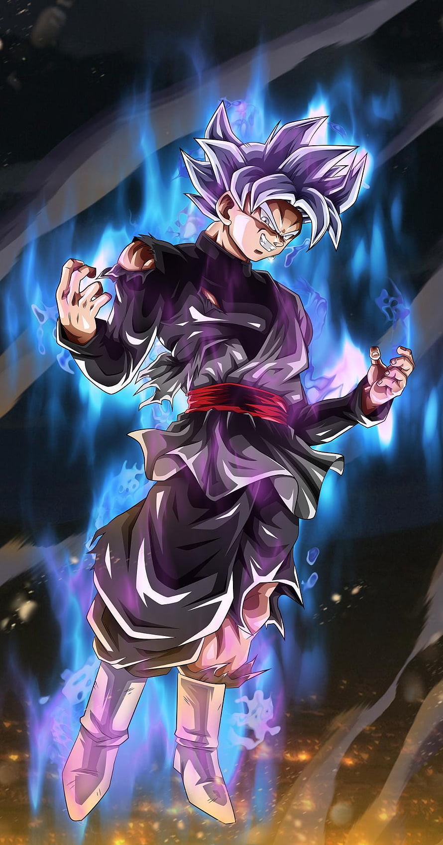 Goku Ultra Instinct in Black Gi with Blue Aura and Spiky Silver Hair HD phone wallpaper