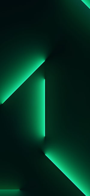 Minimalist Dark Green Geometric Abstract Wall with Neon Edge Lighting HD phone wallpaper