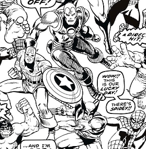 Black and White Marvel Avengers Comic Panel Featuring Captain America, Iron Man, and Spider-Man HD phone wallpaper