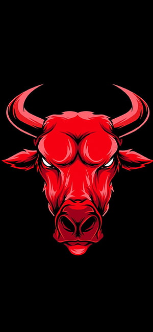 Aggressive Red Bull Head Vector Illustration on Black Background HD phone wallpaper