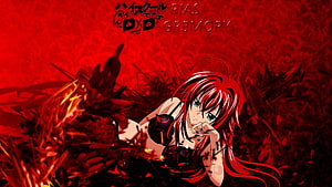Rias Gremory from High School DxD in a dramatic red-themed anime illustration HD wallpaper