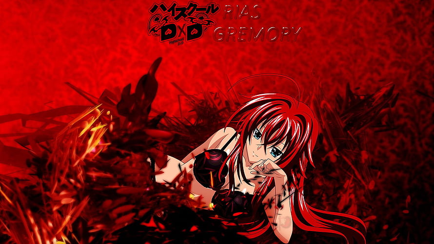 Rias Gremory from High School DxD in a dramatic red-themed anime illustration HD wallpaper