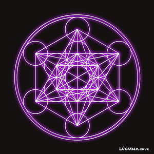 Glowing Purple Metatron's Cube Sacred Geometry Line Art on Black Background HD phone wallpaper