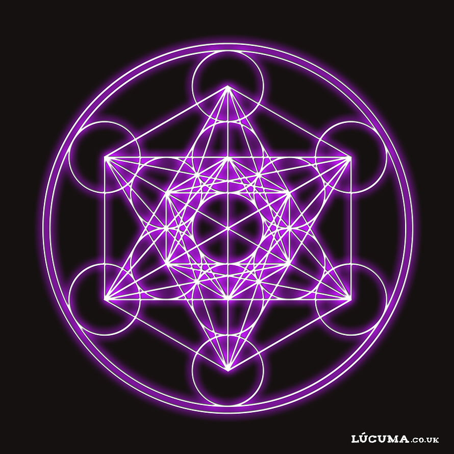 Glowing Purple Metatron's Cube Sacred Geometry Line Art on Black Background HD phone wallpaper