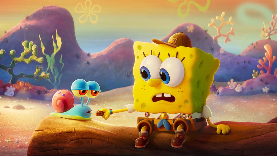 SpongeBob and Gary in a 3D desert landscape from the SpongeBob Movie HD wallpaper
