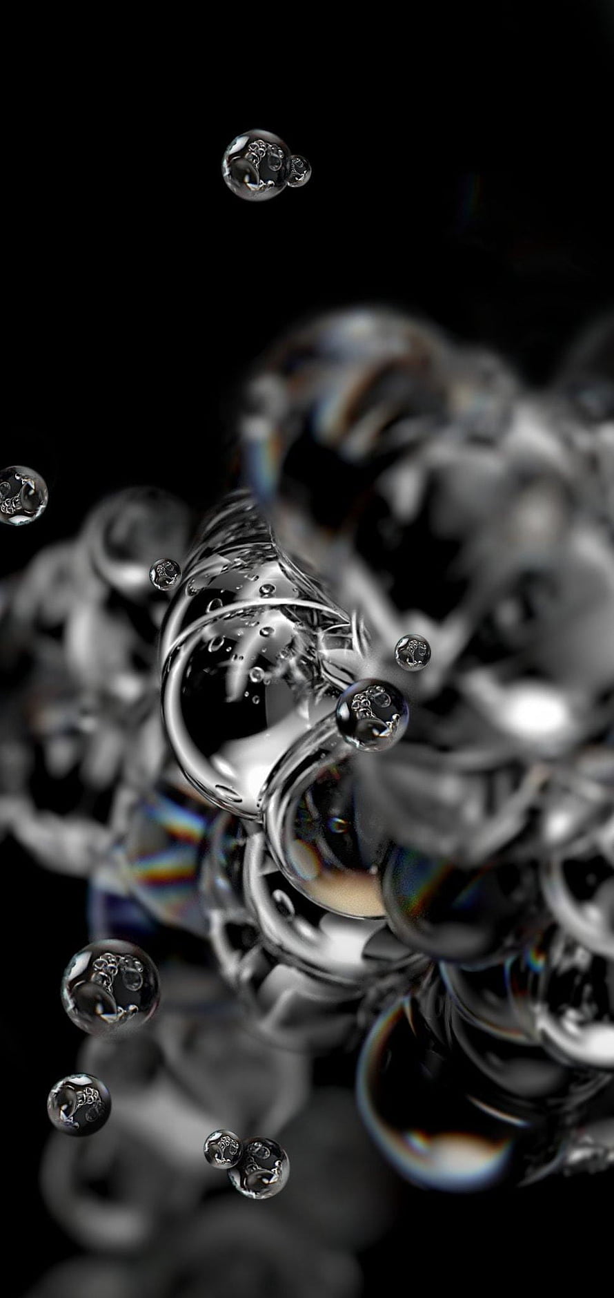 Abstract Water Bubbles and Droplets on Black Background HD phone wallpaper