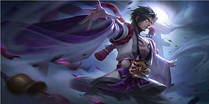 Vale Mobile Legends Character Artwork with Purple Cloak and Oni Mask HD wallpaper